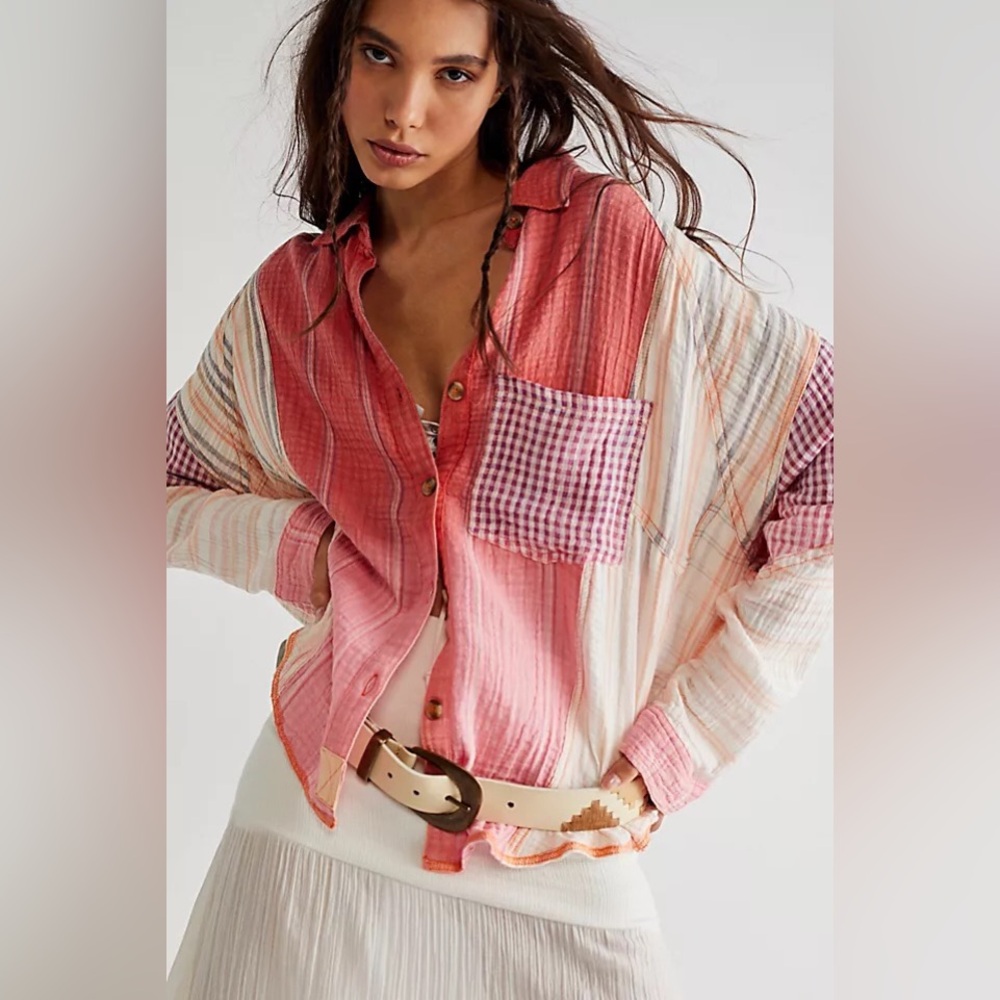 Free People RARE We The Free Hometown Double Cloth Button down Small